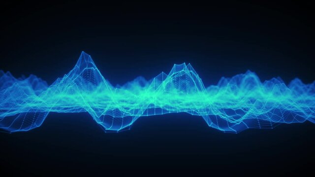 Abstract waving mesh of digital technology background, data center, cloud computing, blockchain, data server, motion of digital data flow 3d render particle.