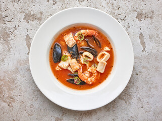 portion of seafood soup