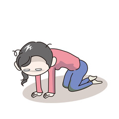 ひざまづくガックリした若い女性