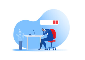 businessman office worker sleeping at the table with low battery. syndrome,mental health problems,hard work concept vector