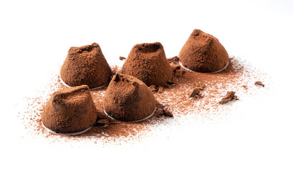 Chocolate truffles on a white background