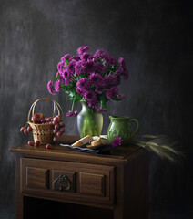 still life with flowers in vase
