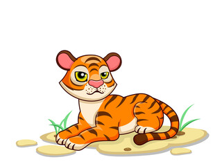 Cute Tiger Cartoon Characters on white background. Kid, baby vector art illustration with funny animal