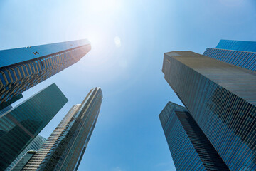 perspective exterior pattern blue glass wall modern buildings