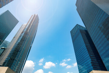 perspective exterior pattern blue glass wall modern buildings