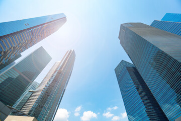 perspective exterior pattern blue glass wall modern buildings