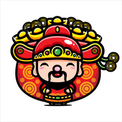 The cute god of wealth / cai shen cartoon character brings lots of gold