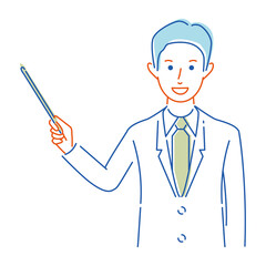 スーツの若い男性　プレゼン　3色塗