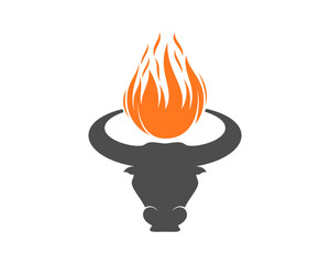 Bull head with fire flame logo