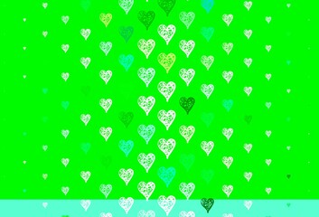 Light Green vector pattern with colorful hearts.