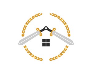 Circular wheat with house cross sword inside