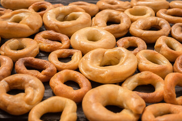 Bagels background on the table.