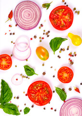 fresh vegetables, herbs and spices isolated on white background