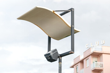 Street LED lamp new technology for smart and ECO City. LED lamps with energy-saving technology. Street lighting. Light pole closeup..