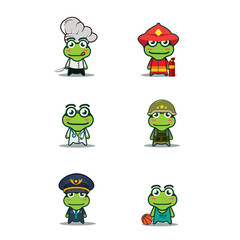 set of frog cartoon with many profession
