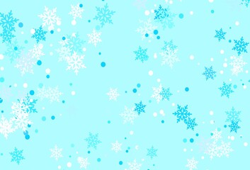 Light Blue, Yellow vector layout with bright snowflakes.