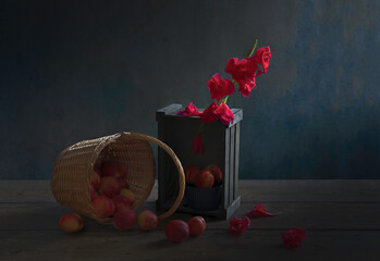 still life with red flowers
