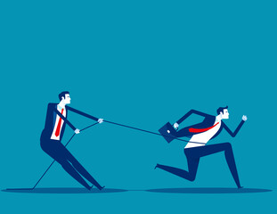Fototapeta premium Business person uses a rope to pull his companion. Competition