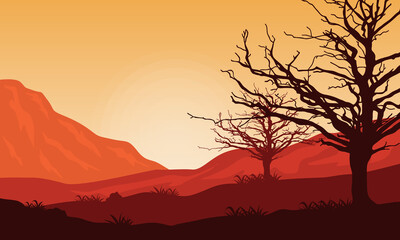 Beautiful nature scenery at twilight on afternoon bright. Vector illustration