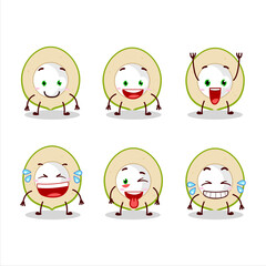 Cartoon character of slice of green coconut with smile expression