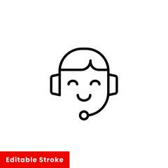 Help and support icon. Simple line style for web template and app. Call center, assist, service, contact, phone, computer, info, vector illustration design on white background. Editable stroke EPS 10