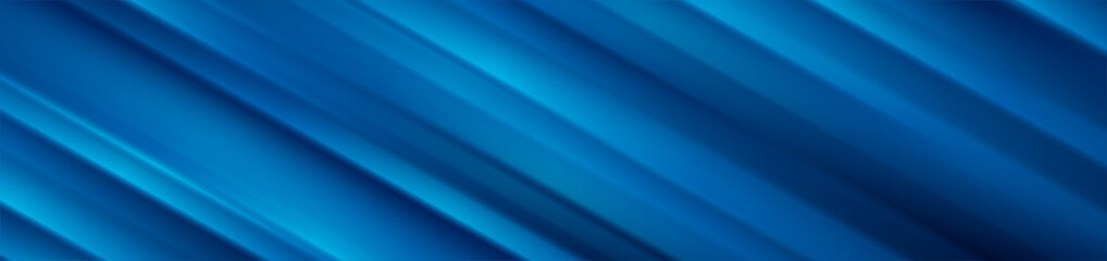 Bright blue smooth stripes abstract tech background. Modern glossy vector banner design