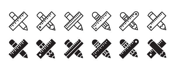 pencil and ruler icon set. Vector graphic illustration. Suitable for website design, logo, app, template, and ui. Line and flat style design.