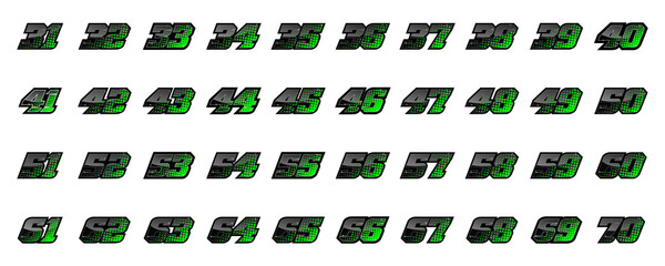 Set of racing number, start racing number, sport race number with halftone dots style vector illustration