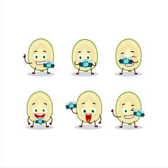 Photographer profession emoticon with slice of ambarella cartoon character