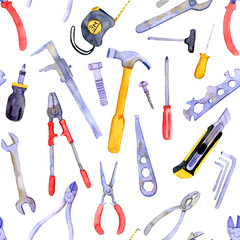 watercolor drawing seamless pattern with instruments