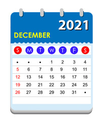 2021 Calendar. Wall calendar template for 2021 year. Monthly calendar ready for print. December Month.