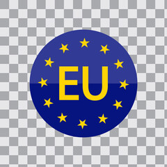Blue eu button. Round shape. Empty background. Map symbol. Logo design. Stock image. EPS 10.