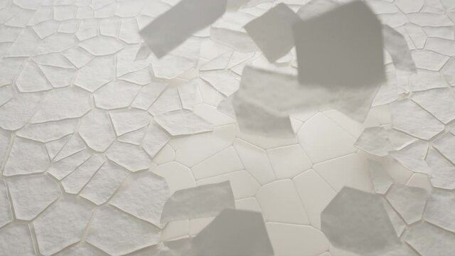 Dead skin cells peeling away from body, macro animation from above. Light skin peeling set.