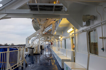 Helsinki, Finland - January 16, 2020: On the upper deck on board the Gabriella passenger cruise ferry.
