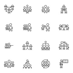 Business people communication line icons set, outline vector symbol collection, linear style pictogram pack. Signs, logo illustration. Set includes icons as teamwork group, collaboration, team leader