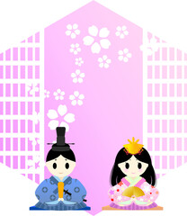 桜と可愛い雛人形