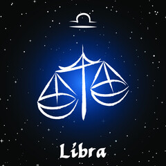 Vector of libra horoscope sign in twelve zodiac with galaxy stars background