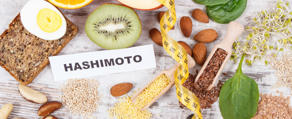 Nutritious healthy ingredients and inscription hashimoto. Problems with thyroid concept