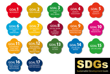 SDGsの17の目標CMYK指定色花形アイコンセット(英語）