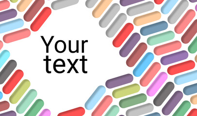 Light background on a free theme. Abstract background with place for text. Inscription your text on a white background. Many rectangular elements with rounded corners. Multicolored geometric pattern