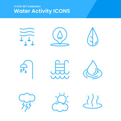 icon set of water activity leaf nature water, bathroom, pool and many more. with line style vector. suitable use for web app and pattern design.