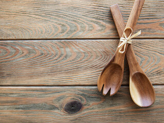 Two wooden salad spoons