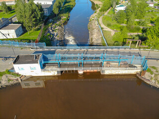 Aerial view of the dam (Omutninsk, Kirov region, Russia)