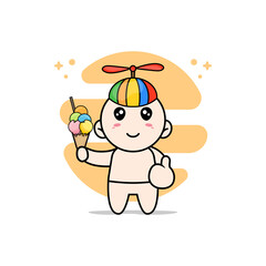 Cute baby character holding a ice cream.