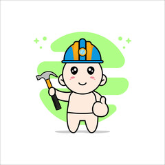 Obraz na płótnie Canvas Cute baby character wearing builder costume.