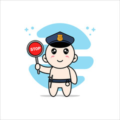 Cute baby character wearing police costume.