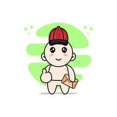 Cute baby character wearing postman costume.