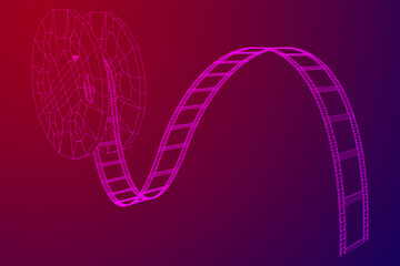 Cinema film strip. Film frame. Old retro cinema strip. Wireframe low poly mesh vector illustration.