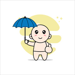 Cute baby character holding a umbrella.