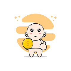 Cute baby character holding a coin.